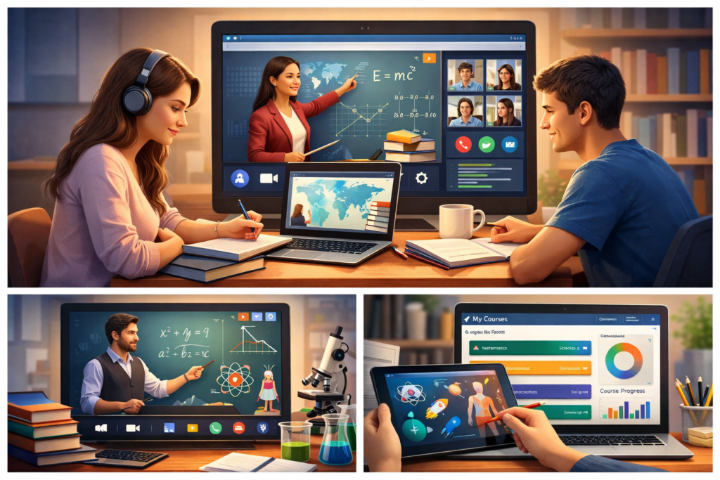 online learning dashboard showing courses and progress tracking